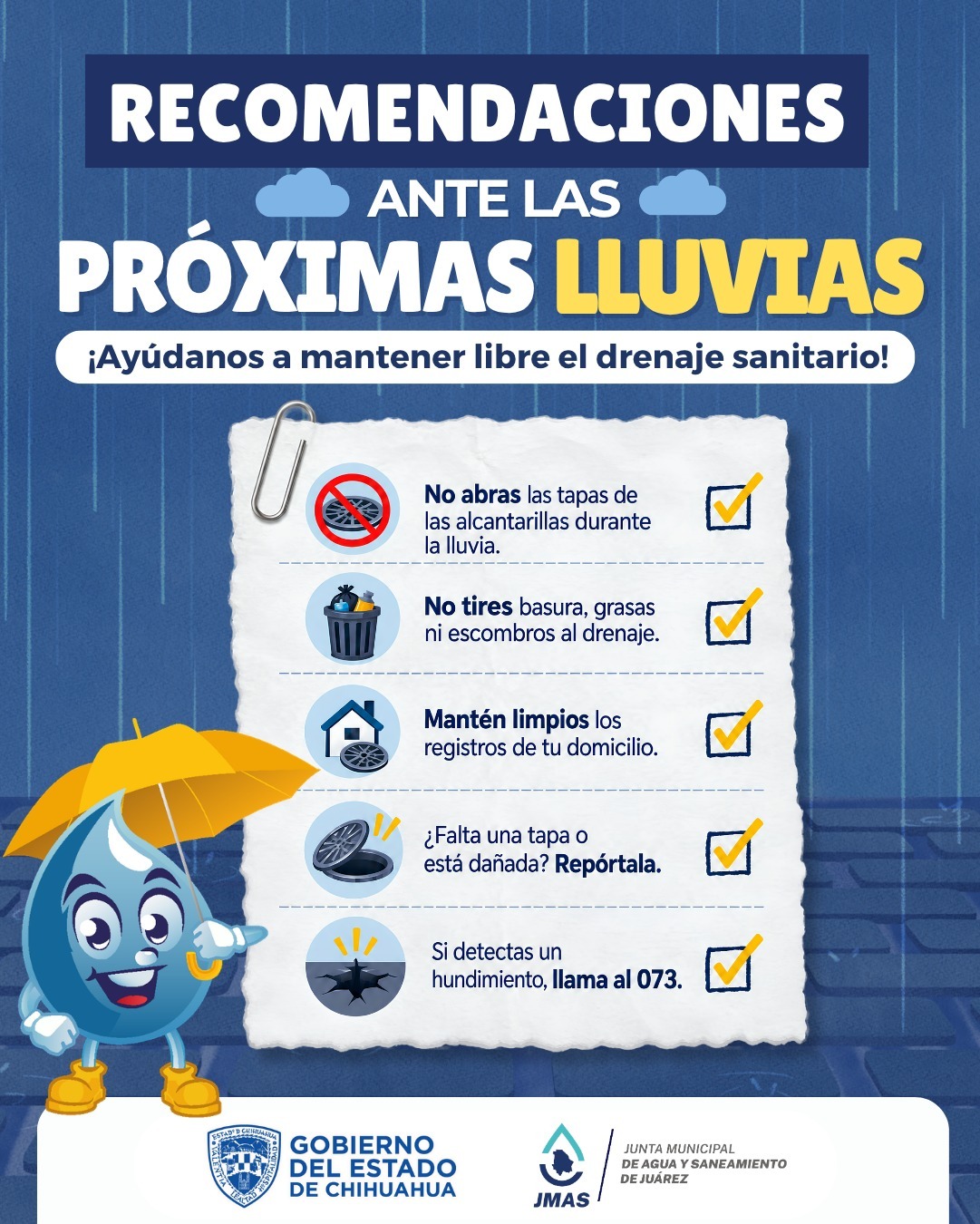 JMAS pide mantener alcantarillas libres de basura ante lluvias intensas